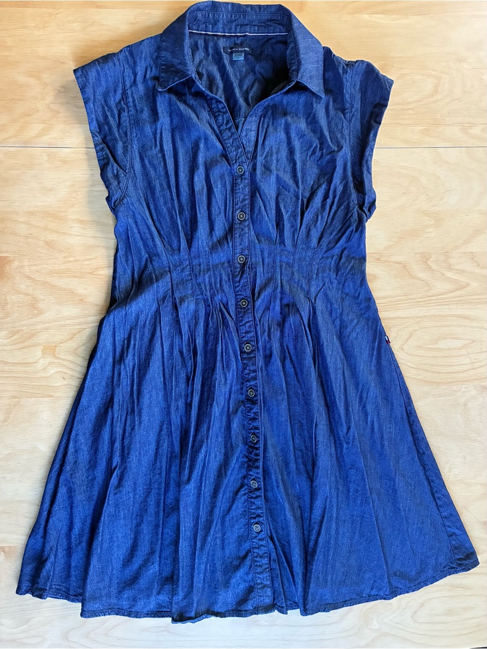 Tommy Hilfiger Navy Blue Button-Front Sleeveless Shirt Dress